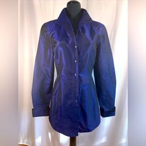 Dana Buchman Silk French Cuff Button Shirt Wide Lapel Purple Sz 10 Iridescent